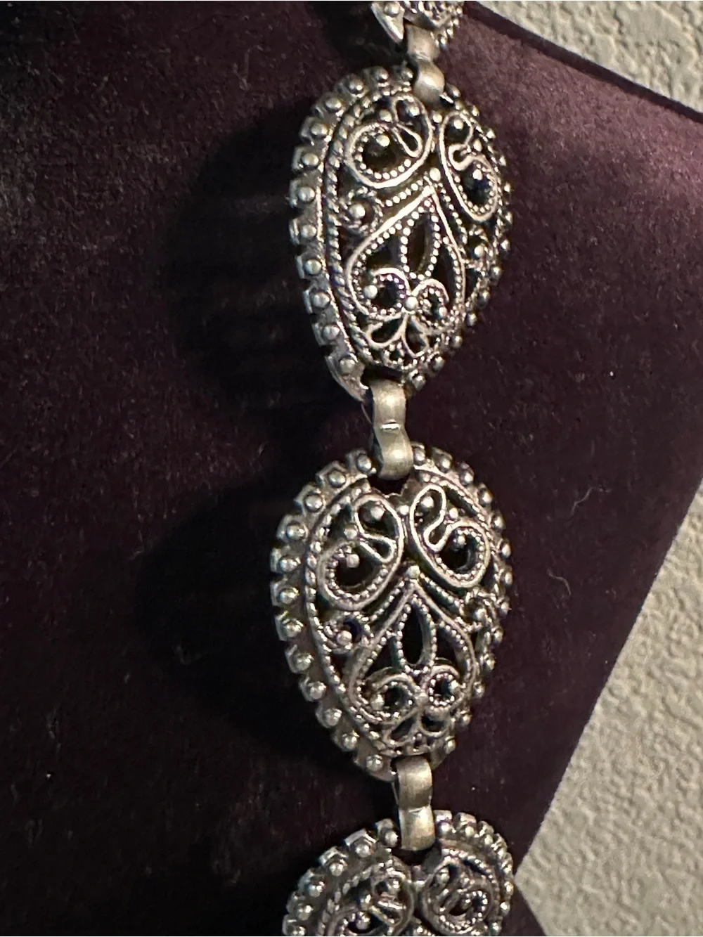 Vintage Concho Belt Silver Tone Teardrop Filigree South Western Style 28” S